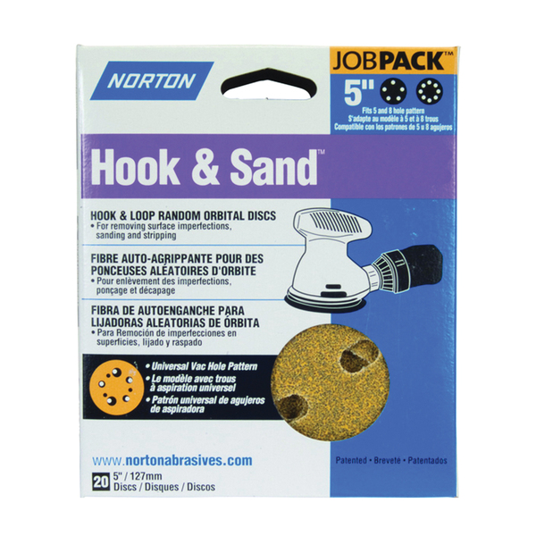 Norton Abrasives - St. Gobain Norton 5 in. 5 Hole P60 Hook & Sand Paper H&L Vac Disc, 25PK 49216